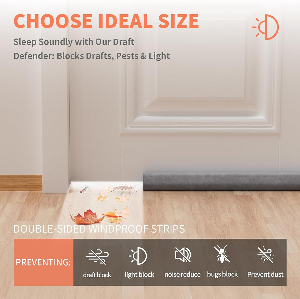 Door Draft Stopper for Bottom of Door, Under Door Gap Filler/Seal for Big Gap, No Folding Required, Flexible Installation Door Sweep soundproofing Strip for Home & Apartment, 28-32in, Grey