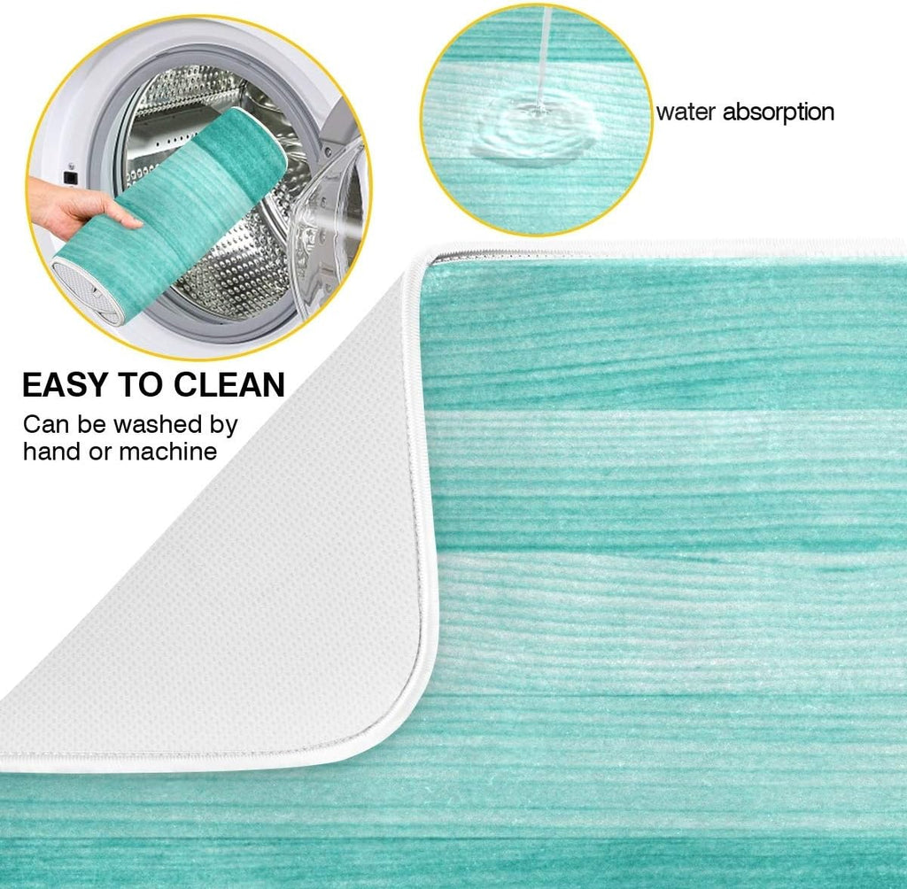 Teal Turquoise Green Wood Texture Dish Drying Mat 18x24 for Kitchen Green Blue Wooden Printing Dishes Pad Dish Drainer Rack Mats Absorbent Fast Dry Kitchen Accessories