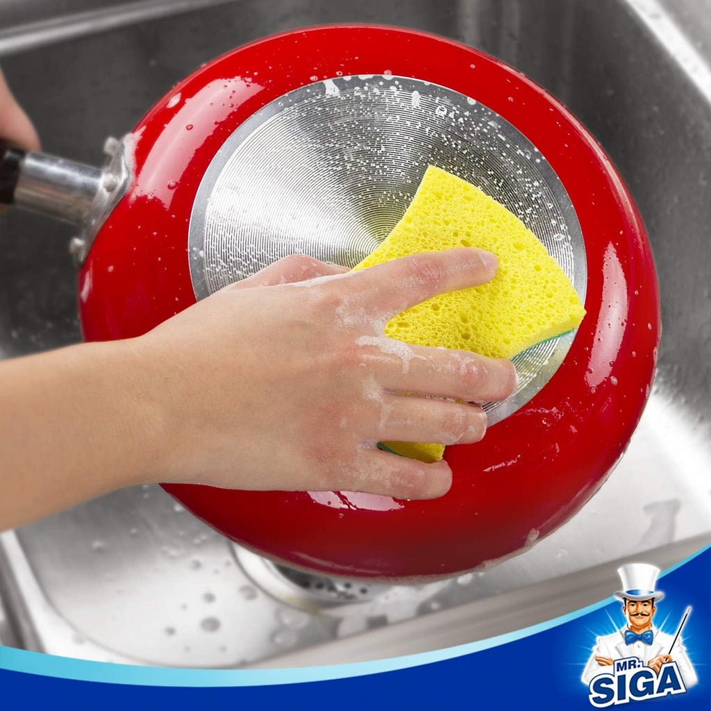MR.SIGA Heavy Duty Cellulose Scrub Sponge, Dual-Sided Dishwashing Sponge for Kitchen, 12 Pack