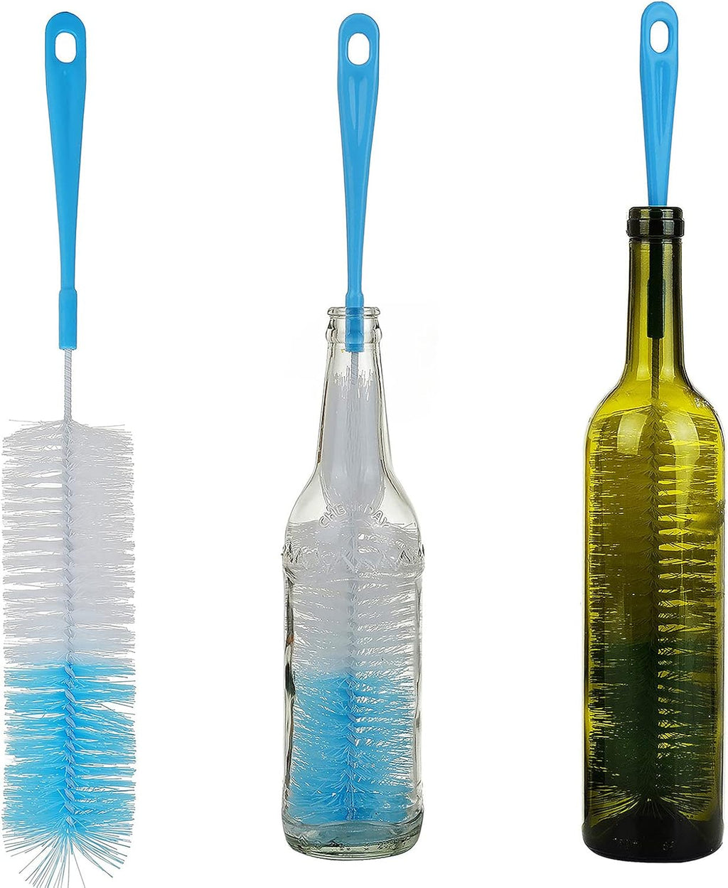 3-Pack Long Bottle Cleaning Brush for Narrow Neck Beer, Wine, Flask, Thermos, Sportwell, Pitcher, Brewing Bottle Cleaner, 16 Inches