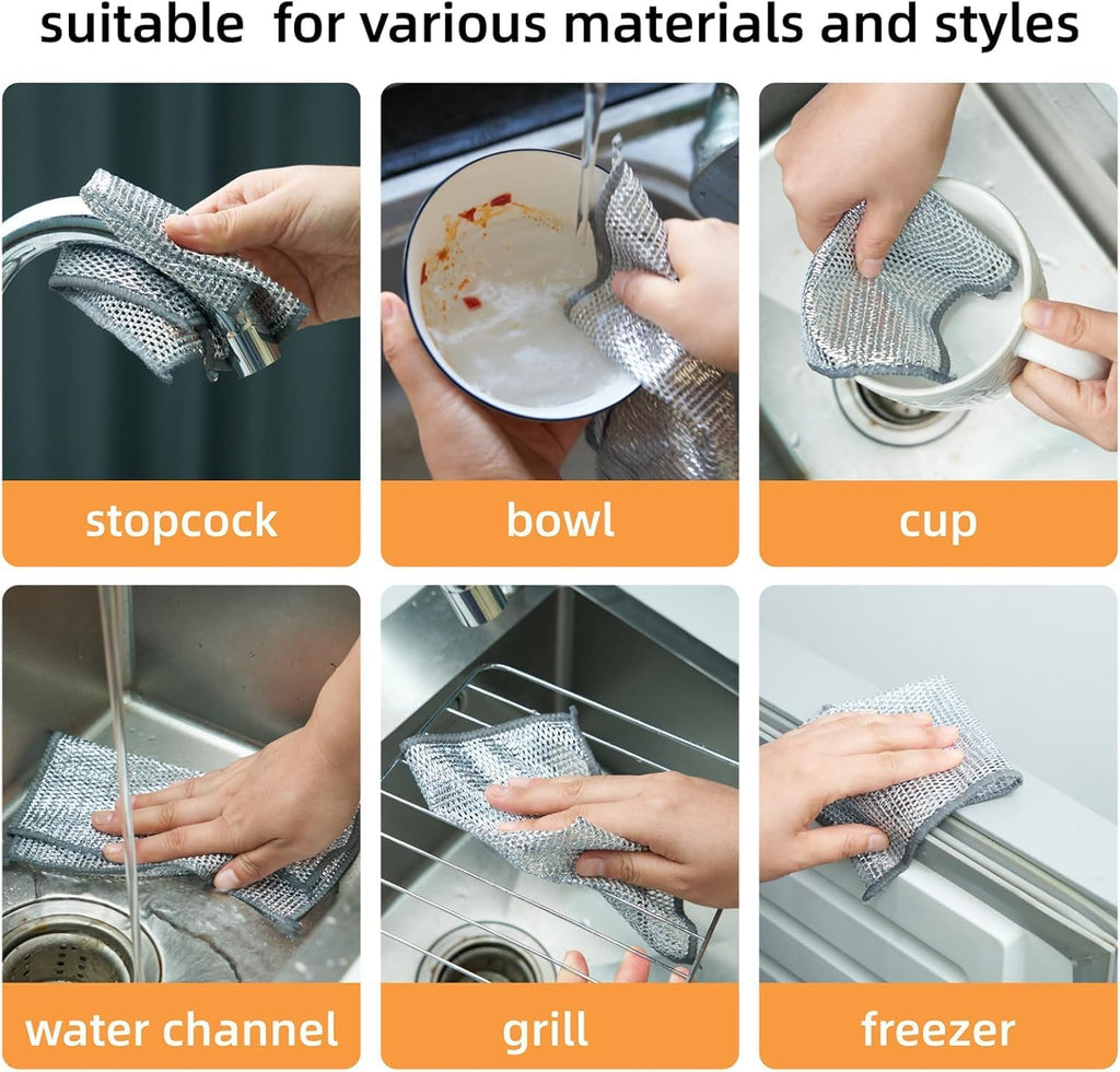 Multipurpose Wire Miracle Cleaning Cloths, Magnifying Wire Dishwashing Rags for Wet and Dry Mesh Microfiber Cleaning Cloth for Metal, Kitchen, Dishes
