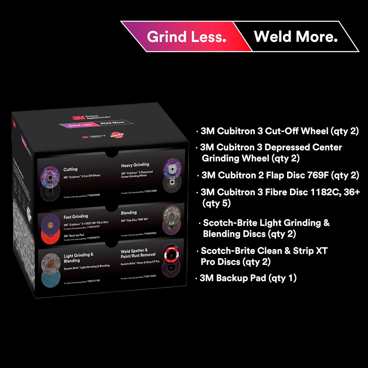3M Grind Less Weld More Promo Kit, 67115, 4-1/2 in Discs, 16 Piece Welding Kit for Cutting, Grinding, Blending, Finishing, Rust Removal, Deburring