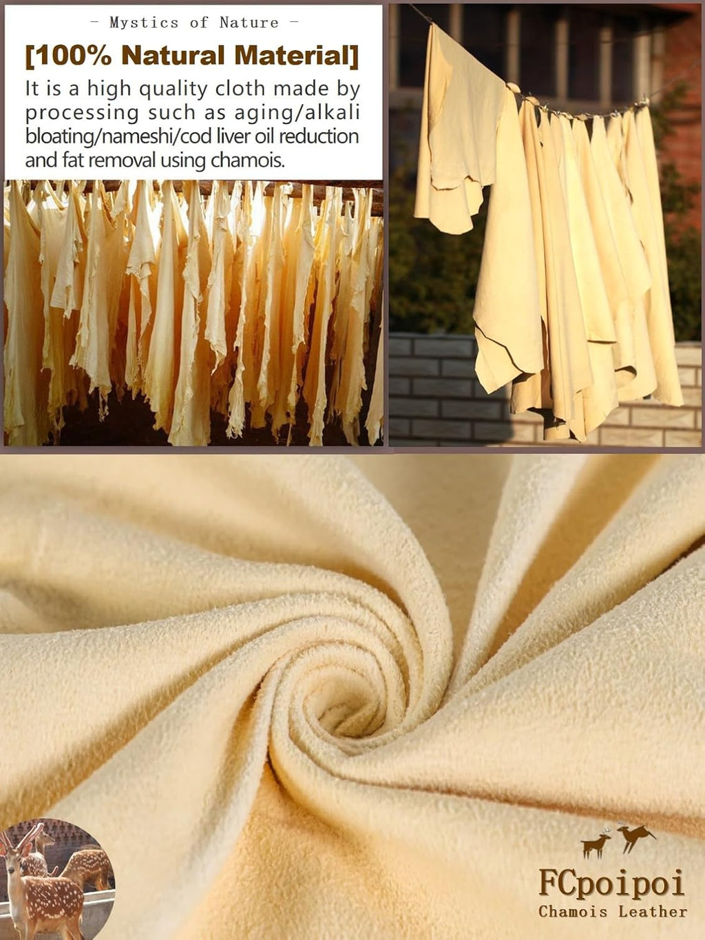 Eyeglass Cleaning Cloth Natural Chamois Leather Camera Lens Cleaning Cloths，Premium Cloth，Safe and Effective Cleans Lenses, Glasses, Screens, Cameras- Scratch-Free, Reusable & Soft (Large-12”x12”)