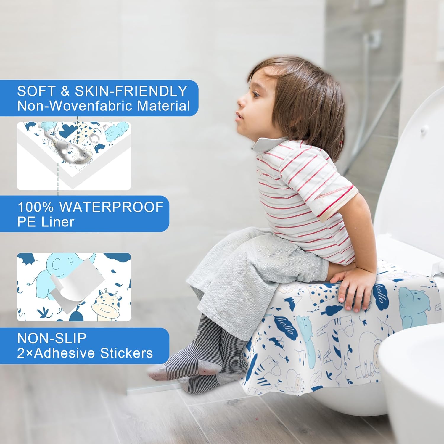 20 PCS Disposable Toilet Seat Covers, Extra Large Portable Potty Seat Covers for Toilet, Bathroom, Toddler & Kid Potty Training Seat Cover, Travel Essentials for Airplane, Trip-Animal