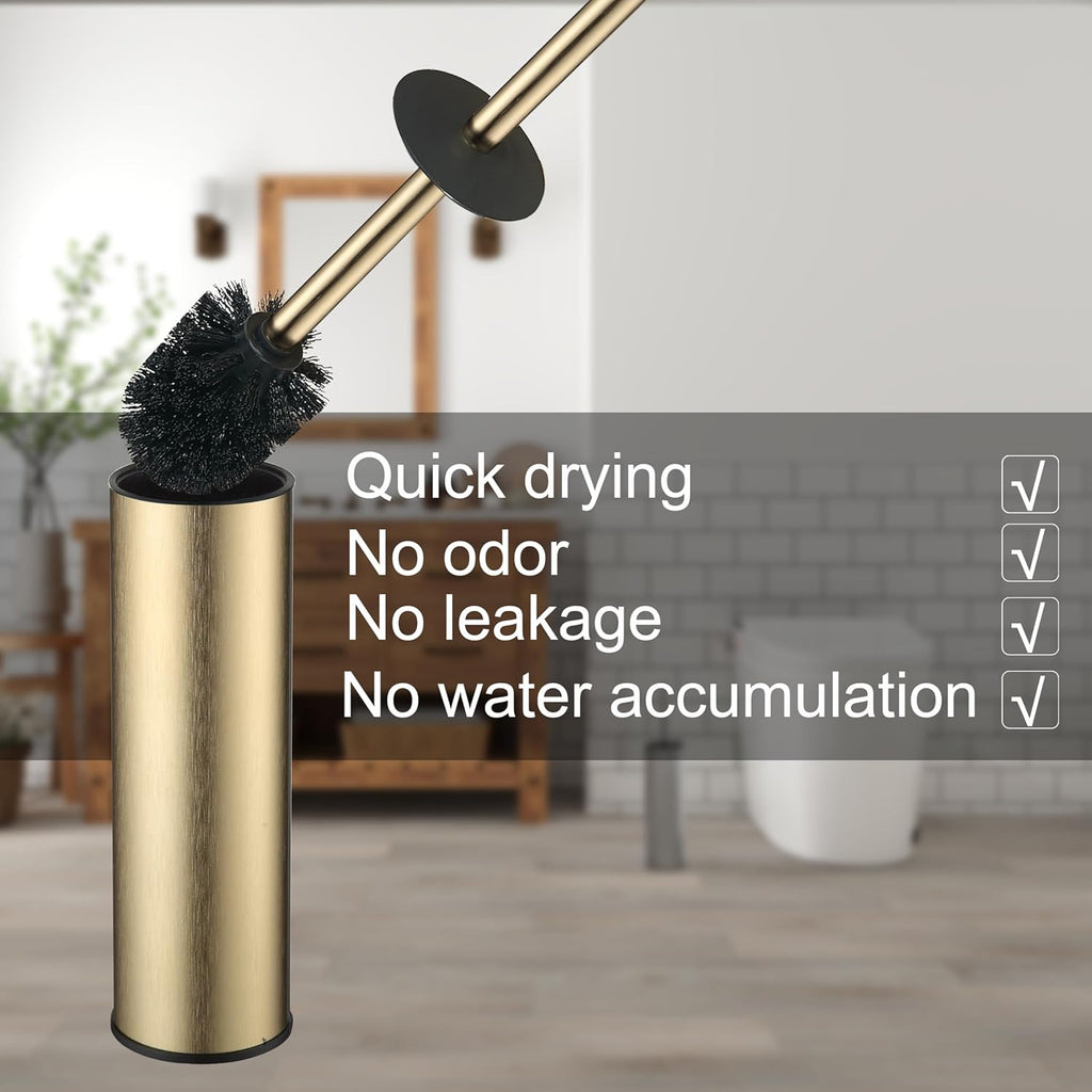 Toilet Brush and Holder Set Premium Material Toilet Bowl Cleaner Free Standing Toilet Bowl Brush and Holder Gold
