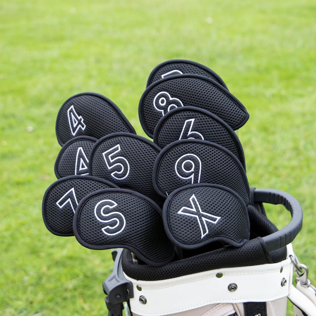 Montela Golf Iron Covers,Golf Iron Head Covers Mesh Golf Iron Covers Set 10pcs Golf Iron Headcovers,Golf Club Head Covers for Iron with Magic Tape Fit Most Brand 4-9 APSX