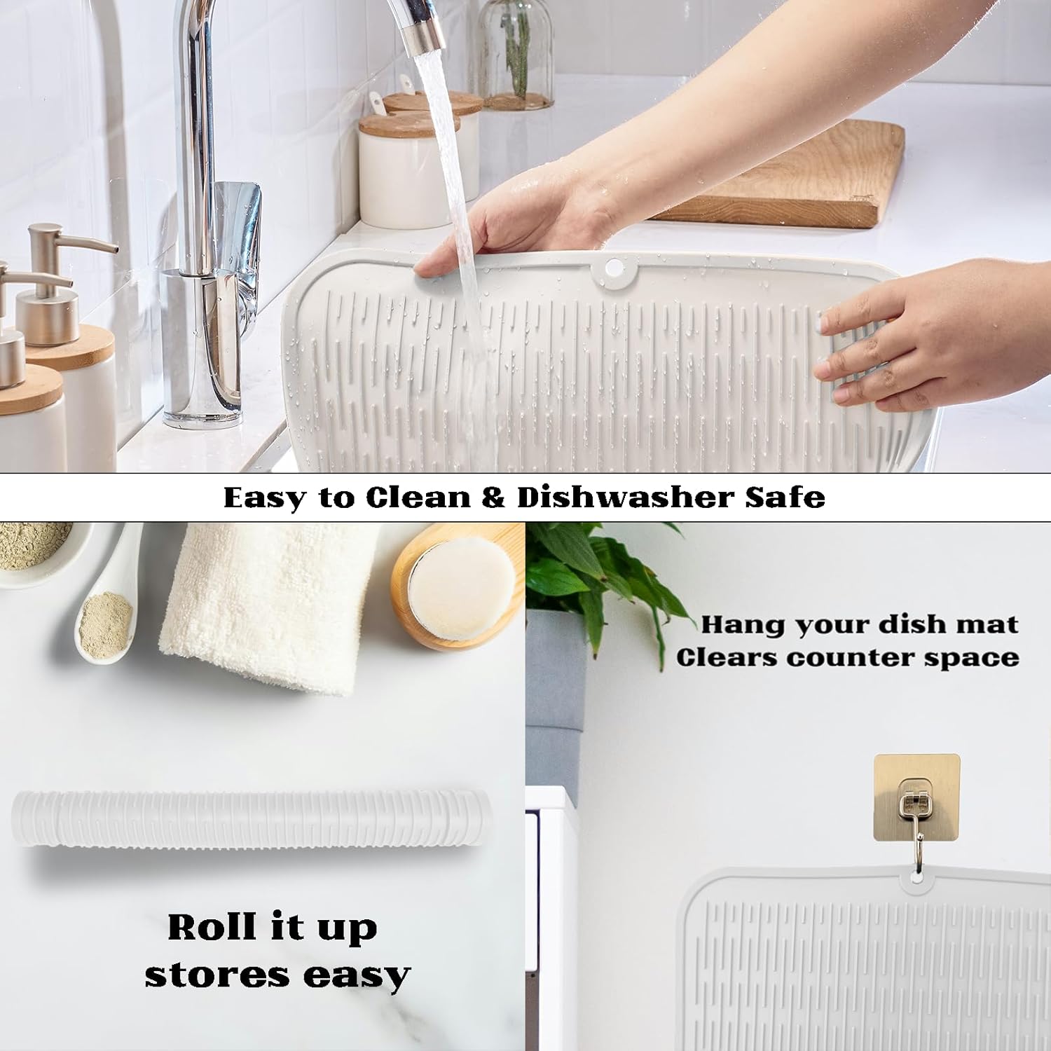 ZLR Silicone Dish Drying Mat for Kitchen Counter, Eco-Friendly Fast Dry Dish Mat, Easy Clean Multi Usage Drying Matt, Heat Resistant Trivet, 16" x 18" XL, Milk White