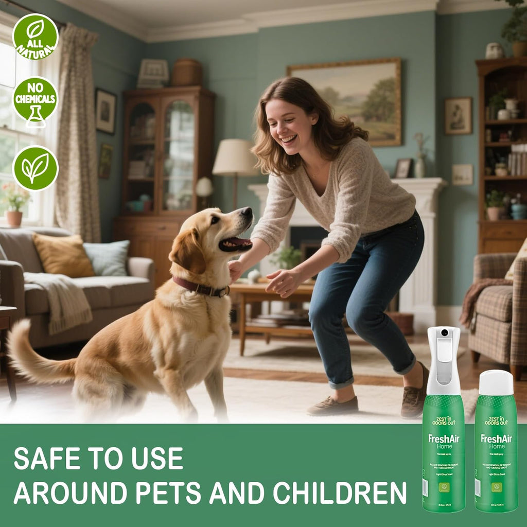 House of Zest FreshAir Home&Pets – Eliminate household odors,from trash,laundry,bathroom/diaper stink,and pet funk.Chemical Free,made with plant-based ingredients, with light citrus scent.2pk 32fl oz