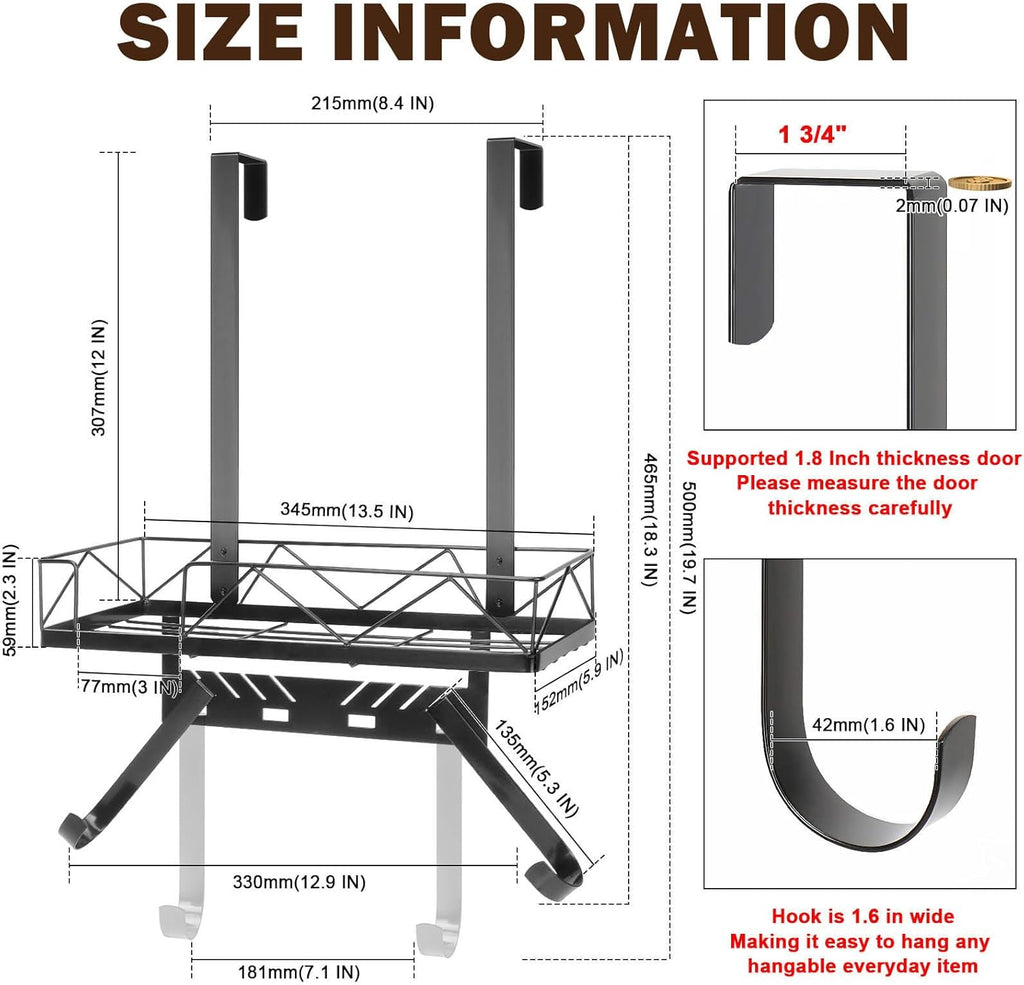 Ironing Board Hanger, Metal Over The Door or Wall Mounted Ironing Board Caddy, Ironing Board Storage Shelf with Adjustable Hooks for Laundry Room, Living Room, Bathroom (Matte Black)