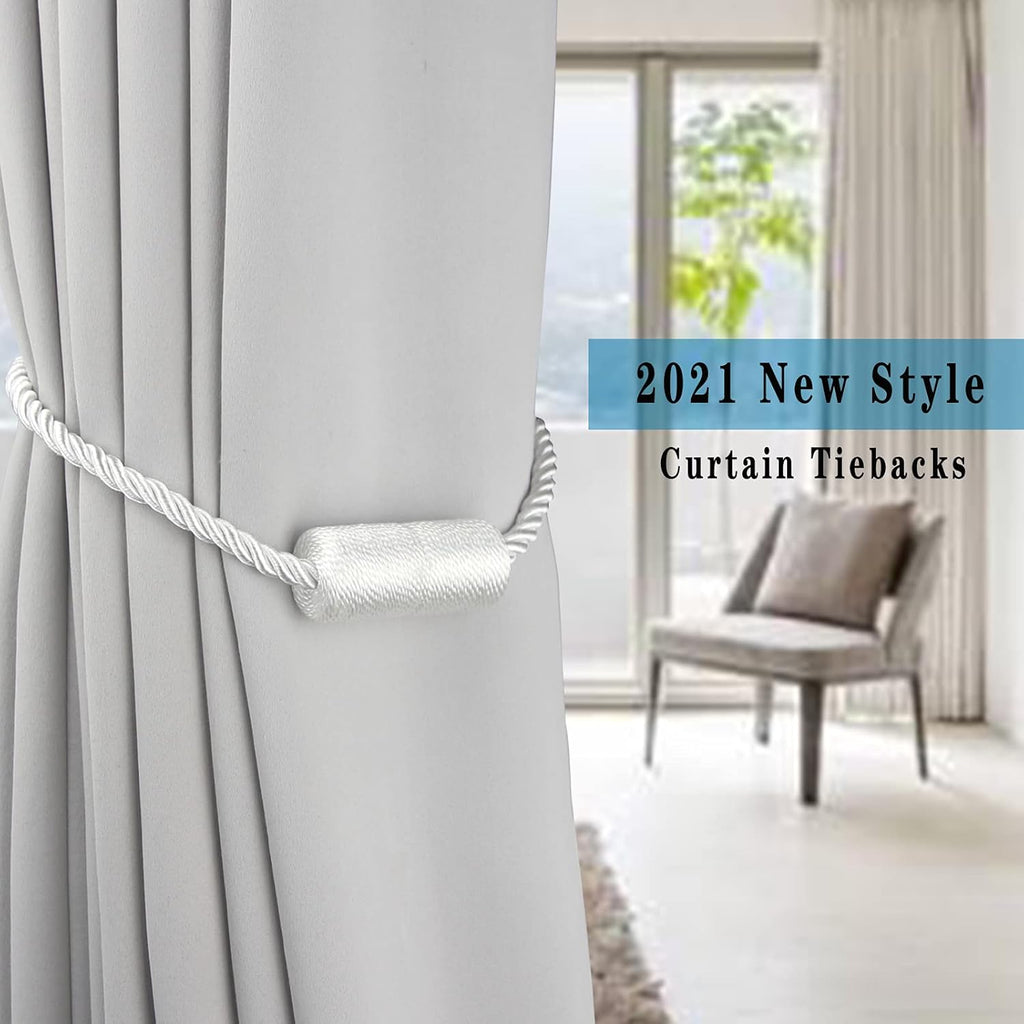 4 Pack White Strong Magnetic Curtain Tiebacks Outdoor Elegant Decorative Tie Backs Modern Rope Tiebacks for Drapes Window Curtain Holdbacks for Draperies