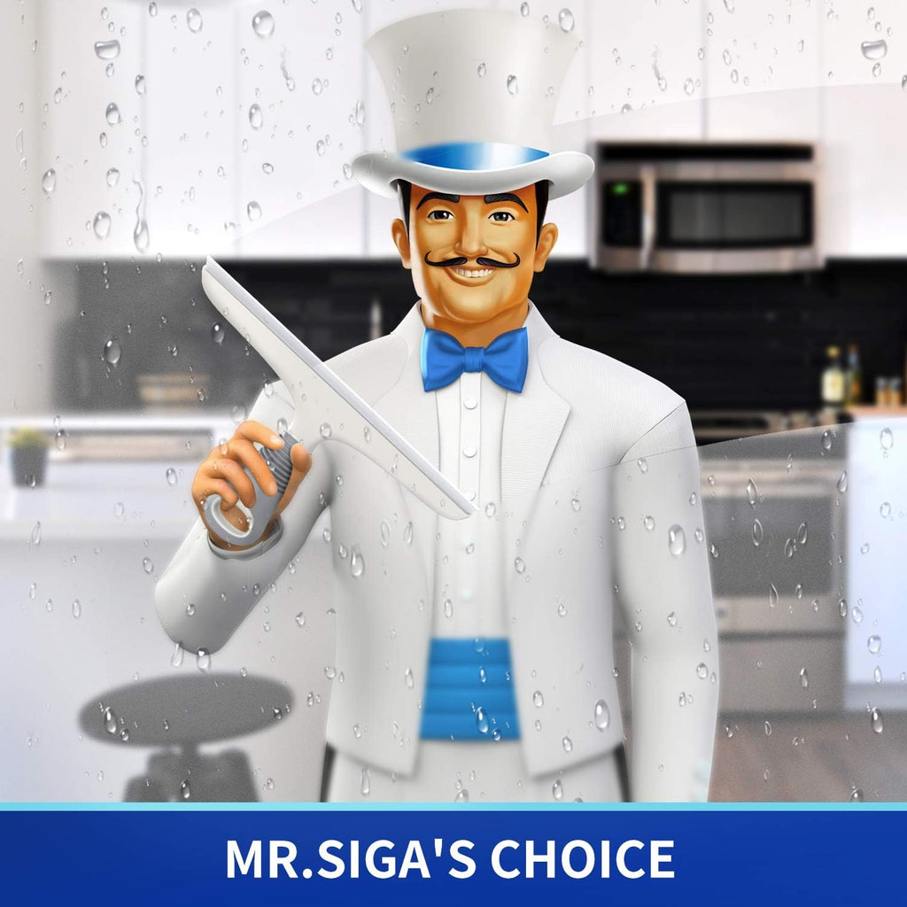 MR.SIGA Multi-Purpose Silicon Squeegee for Window, Glass, Shower Door, Car Windshield, Heavy Duty Window Scrubber, Includes Suction Hook, 10 inch, White & Gray, 2 Pack