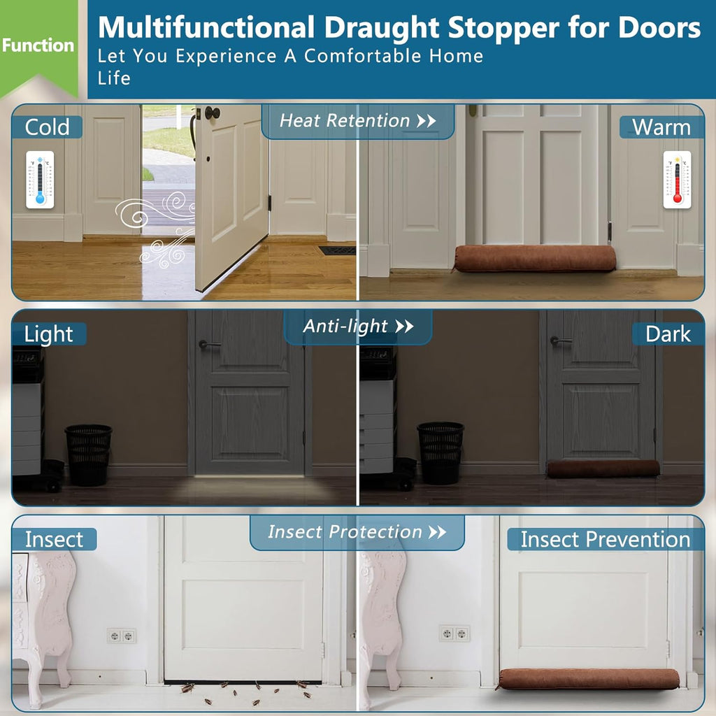 Triangle Under Door Draft Stopper 40 inch Weighted Draft Blocker Bottom Seal Noise Air Guard for Doors and Windows, Brown