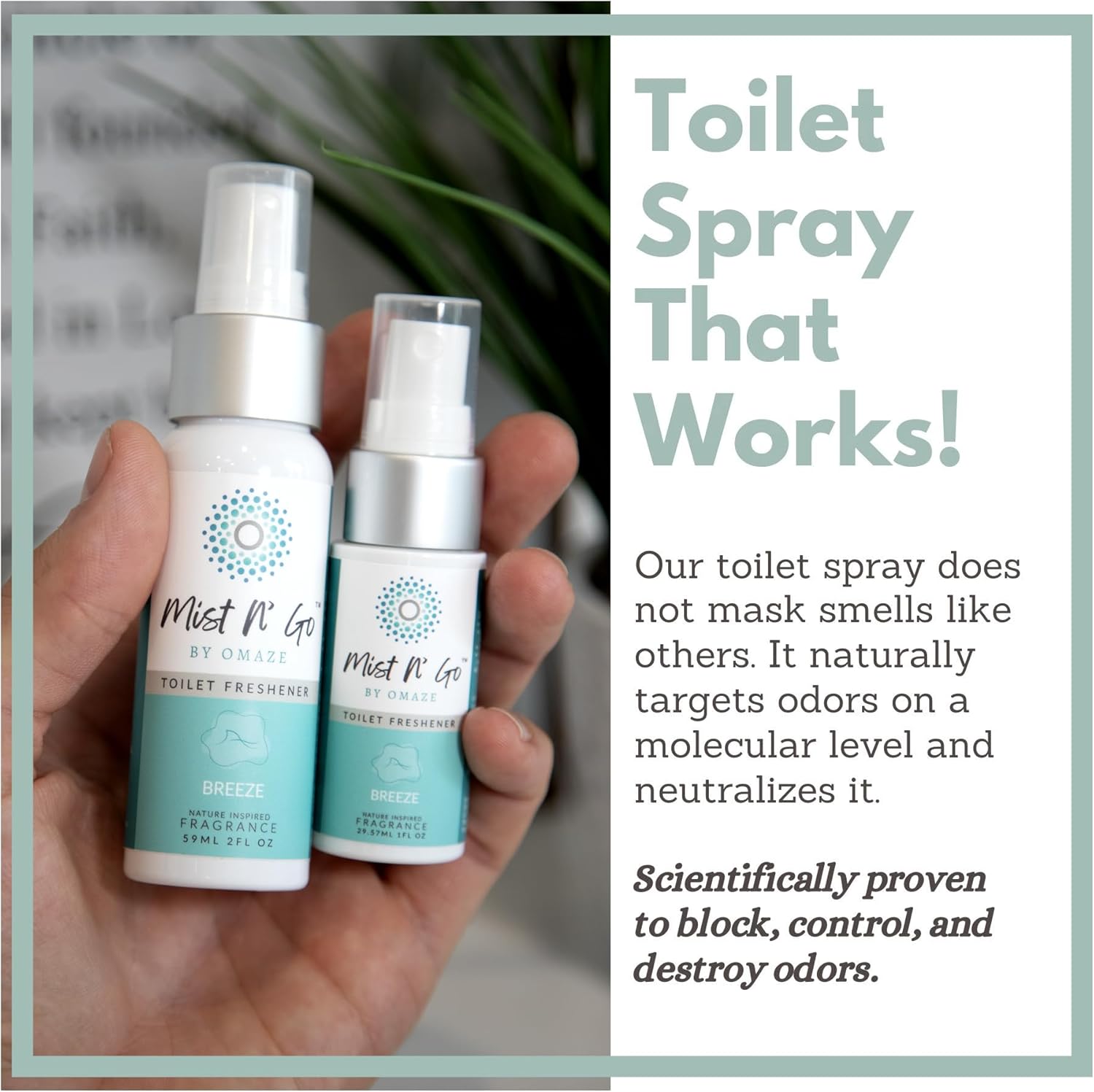Mist N’ Go by Omaze Travel Bathroom Spray for Toilet Spray Odor Eliminator - Travel Toilet Spray for Bathroom Air Freshener Spray for Bathroom Deodorizer - Breeze Regular Size (2oz x1)