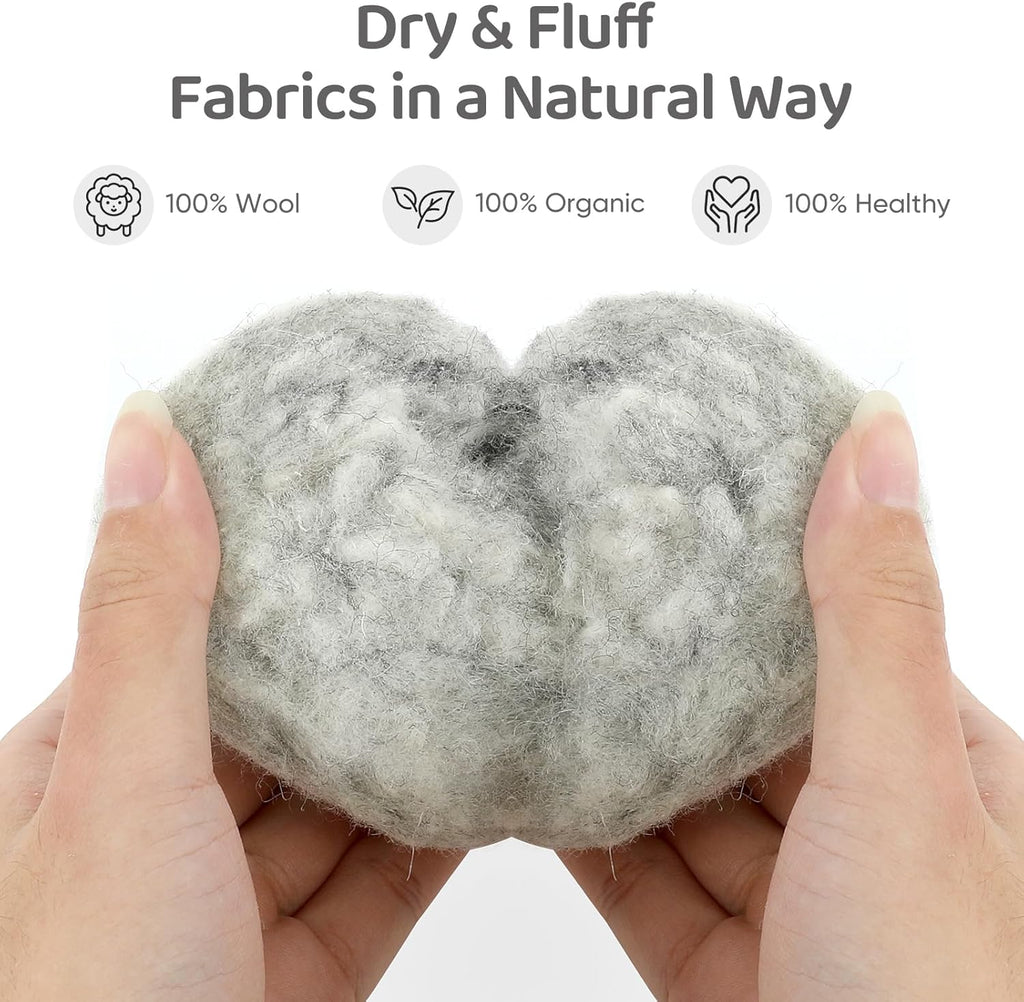 Wool Dryer Balls 6 Pack, Natural Fabric Softener, Dryer Balls Laundry Reusable, Reduces Clothing Wrinkles and Saves Drying Time (Gray)