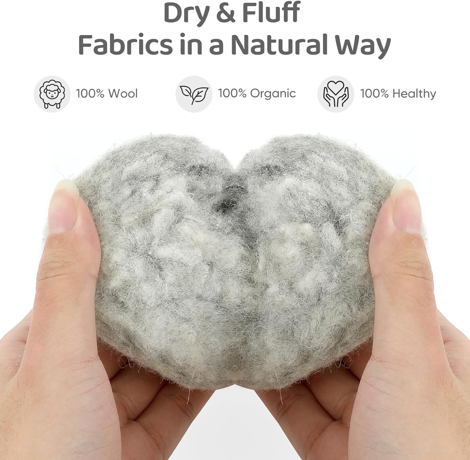 Wool Dryer Balls 6 Pack, Natural Fabric Softener, Dryer Balls Laundry Reusable, Reduces Clothing Wrinkles and Saves Drying Time (Gray)