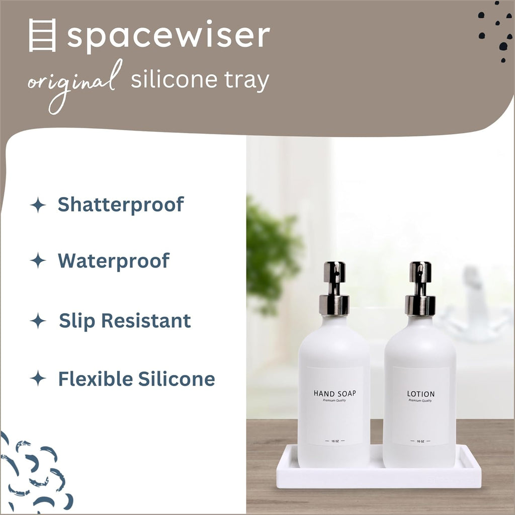 Countertop and Vanity Tray - 2 PC Small 7.7" Silicone Bathroom Trays, Kitchen Soap Tray, Dish Sponge Soap Holder Kitchen Sink Organizer Caddy, Bathroom Counter Trays for Lotion Dispenser