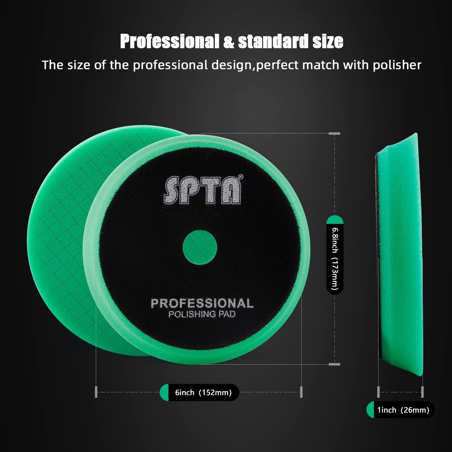 SPTA Polishing Pads, 5Pc 6 Inch 150mm Orbital Buffer Polisher Pads and 1Pc Microfiber Buffing Pads, Foam Polish Pad for Compounding, Polishing and Waxing, for 6''/150mm Backing Plate Car Polisher