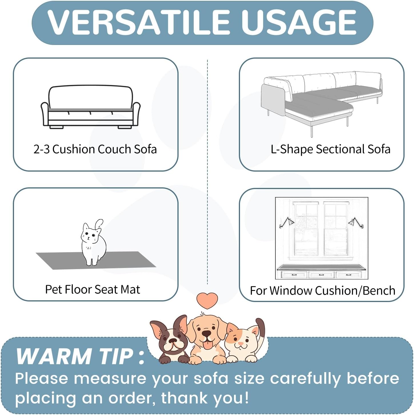 OTOB Couch Cover for Dogs Washable, Non Slip Funny Pet Couch Covers Sofa Slipcovers Cushion Mat, Plush Soft Cozy Pet Friendly Furniture Protector, All Seasons (Gray, 23.6" x 47.2")