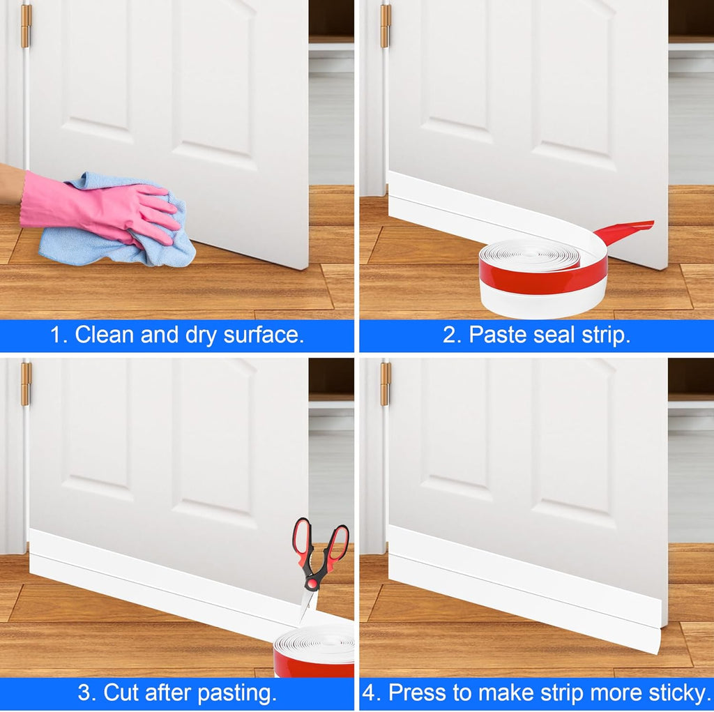 ToLanbbt Weather Stripping Silicone Door Seal Strip 1 in x 20 ft Door Draft Stopper Self Adhesive Door Draft Tape, Side & Bottom Gaps Insulation Strip for Glass Shower Door Sliding Door Window, White