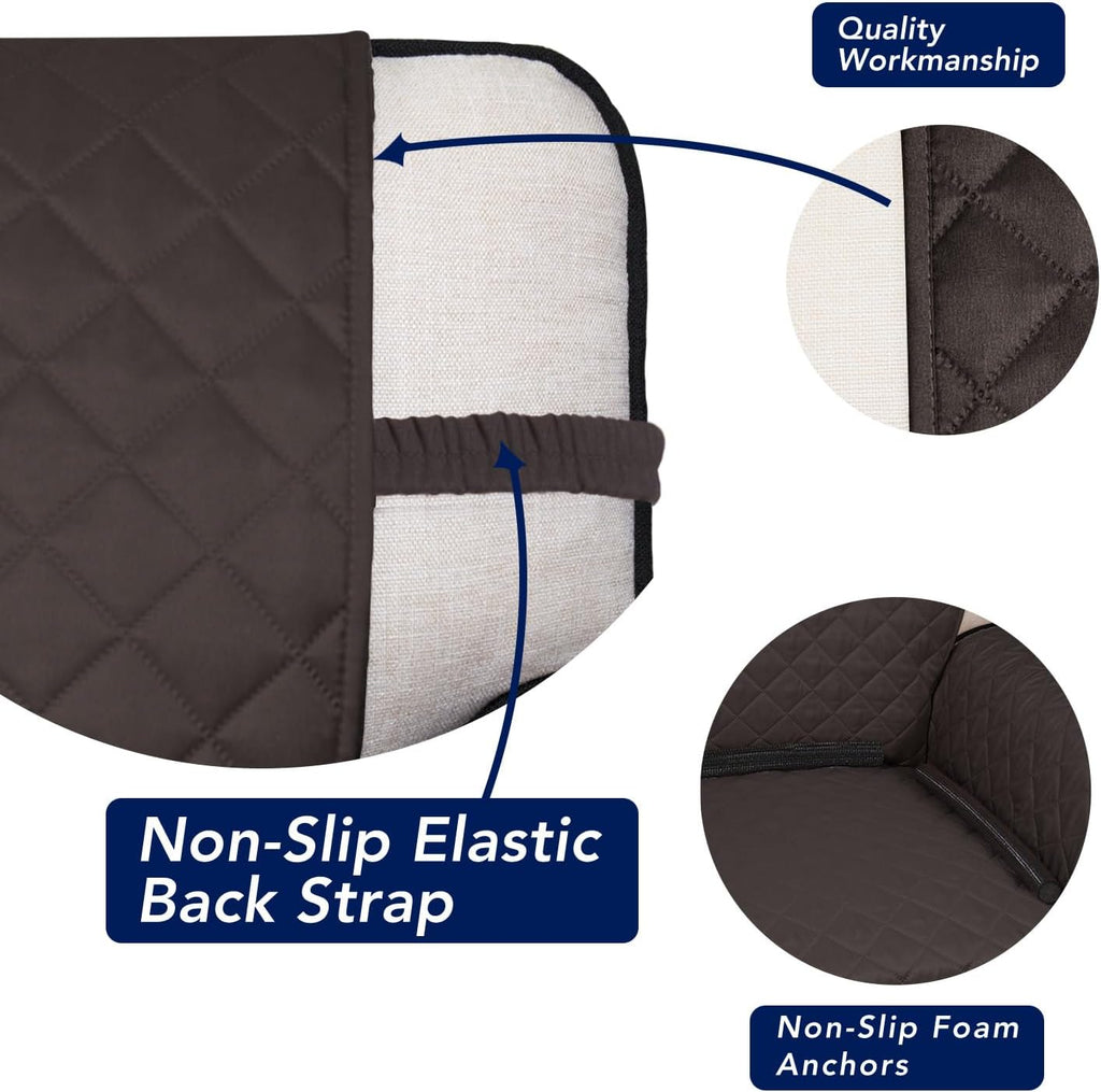 PureFit Reversible Quilted Sofa Cover, Water Resistant Furniture Protector, Washable Couch Cover with Non Slip and Elastic Straps for Kids, Dogs, Pets (Oversized Loveseat, Chocolate/Chocolate)
