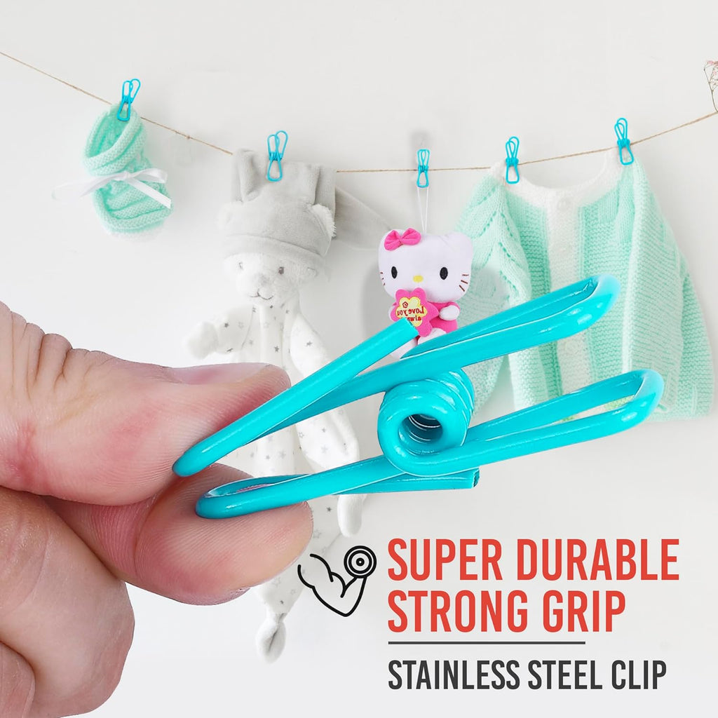 30 Pack Blue Chip Bag Clips for Food - PVC 2 Inch Coated Sealer for Sealing Food - Paper Holder, Clothesline Clip for Laundry Hanging, Kitchen Bags, Multipurpose Clothes Pins