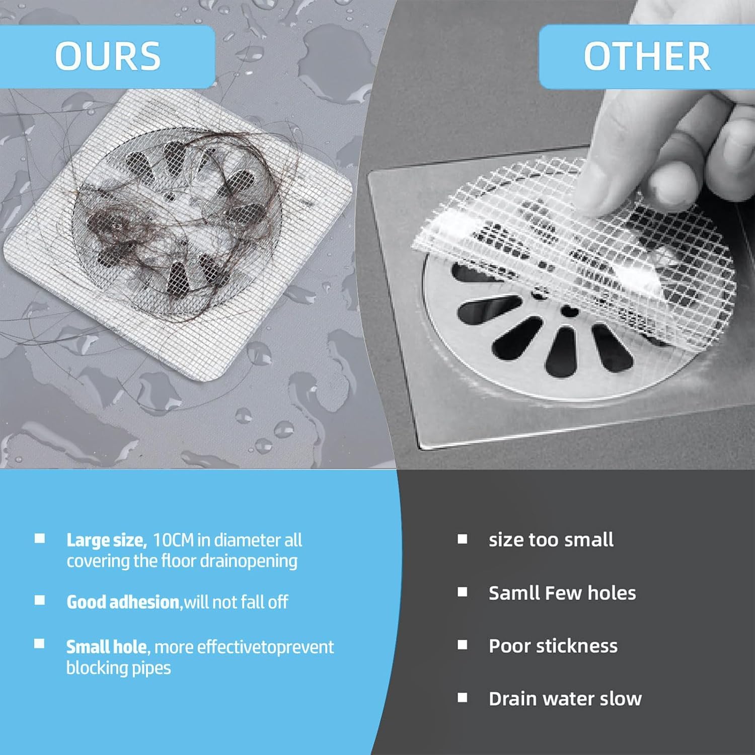 30pcs Disposable Shower Drain Hair Catcher Screen Sticker 4" X 4" Square Floor Drain Strainer Mesh Filter Cover for Bathroom Laundry Tub Bathtub Sink for Human Pet Sewer Bulk Blocking