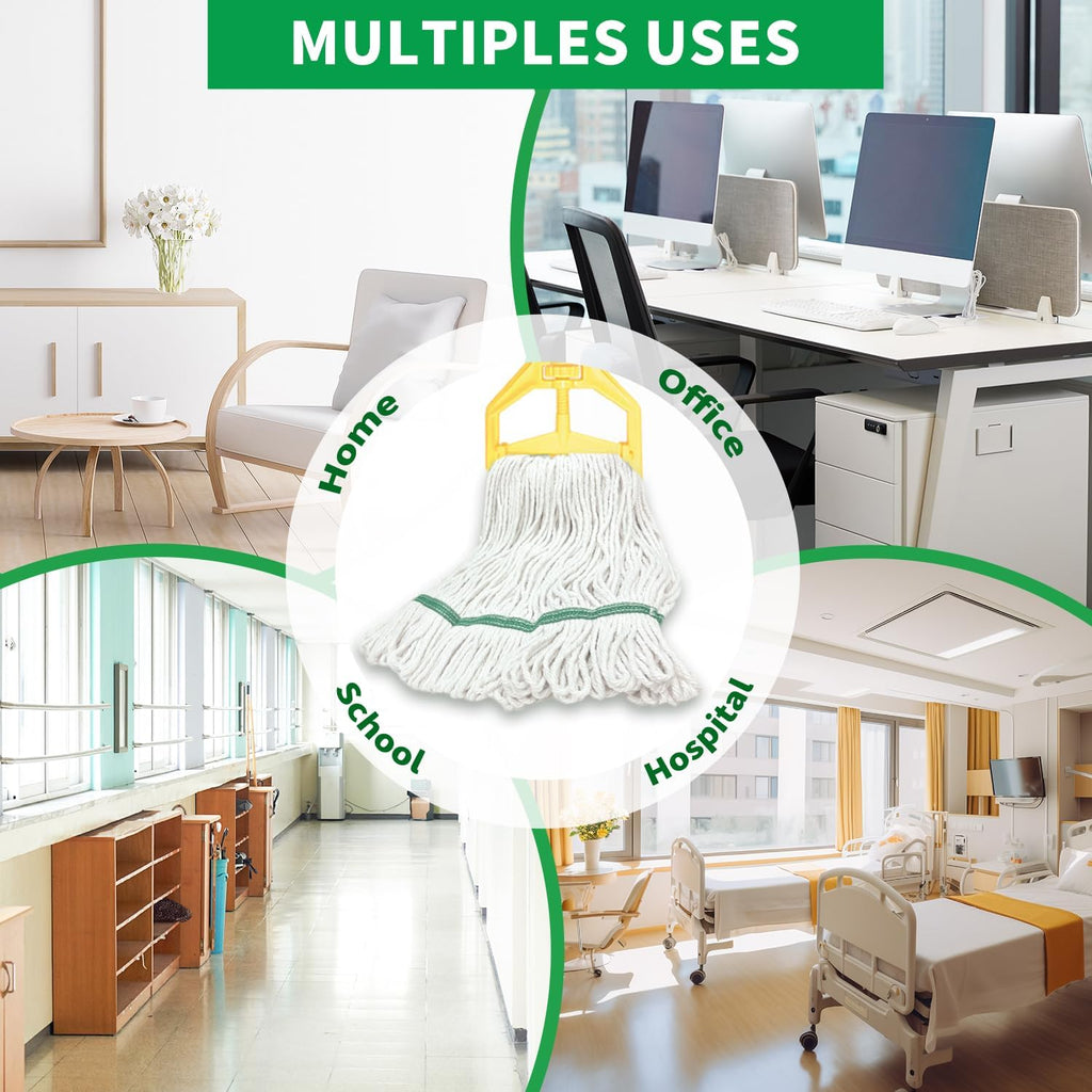 6 Pack Commercial Heavy Duty Mop Heads Heavy Cotton Looped End String Mop Head for Home Industrial Commercial Floor Cleaning Mop Head Replacement(White, Green)