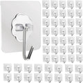DDMY Hooks for Hanging, 50 Pack Wall Hooks 50lb(Max) Transparent Reusable Waterproof Adhesive Hook for Kitchen Curtain, Towel Hook for Bathrooms, Heavy Duty Self Coat Hook for Walls No Damage