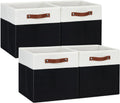 DULLEMELO Fabric Storage Bins for Shelves, Cube Storage Organizer Bins with PU Handles, Set of 4 Decorative Collapsible Storage Bins for Cube Storage,White&Black