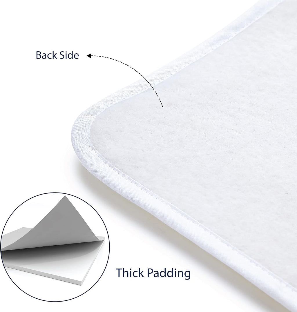 Encasa XO Ironing Mat/Pad (Small 28"x20") with 3mm Padding & Silicone Iron Rest for Steam Pressing on Tabletop or Bed - Heat Resistant, Portable, Quilting & Travel Blanket - Big Leaves Blue