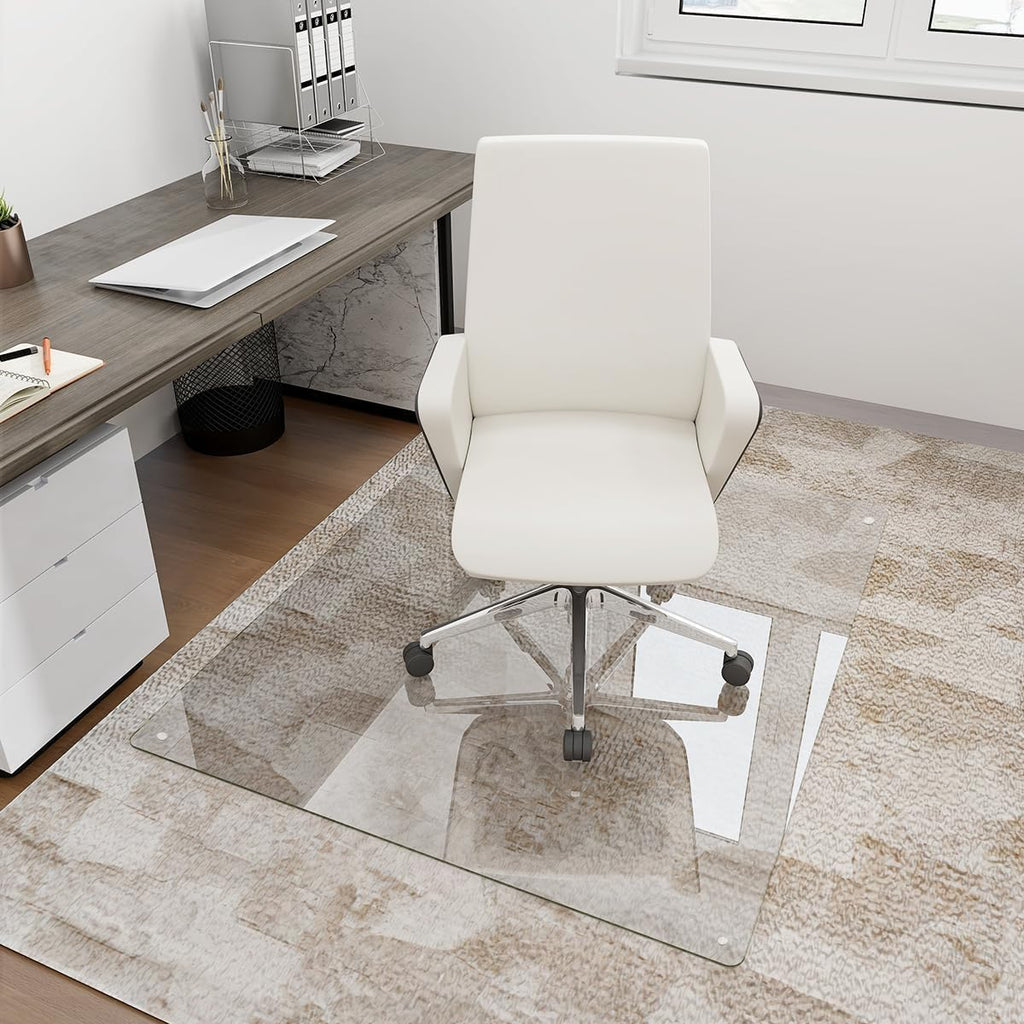 [Tempered Glass] 36" x 55" Glass Chair Mat, Heavy Duty Hard Floor Mat with Round Corner and Polished Edge, Office Chair Mat for Carpet Office Home Hardwood Floor Desk
