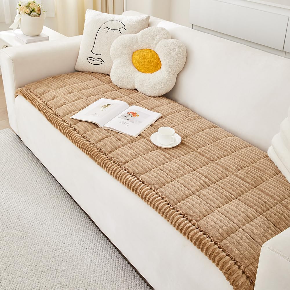 Couch Cover for Dogs Washable, Fuzzy Pet Couch Covers for 3 Cushion Sofa Pet Friendly, Non Slip Sofa Cover (Light Brown, 27.6" x 70.9"/70 x 180cm)