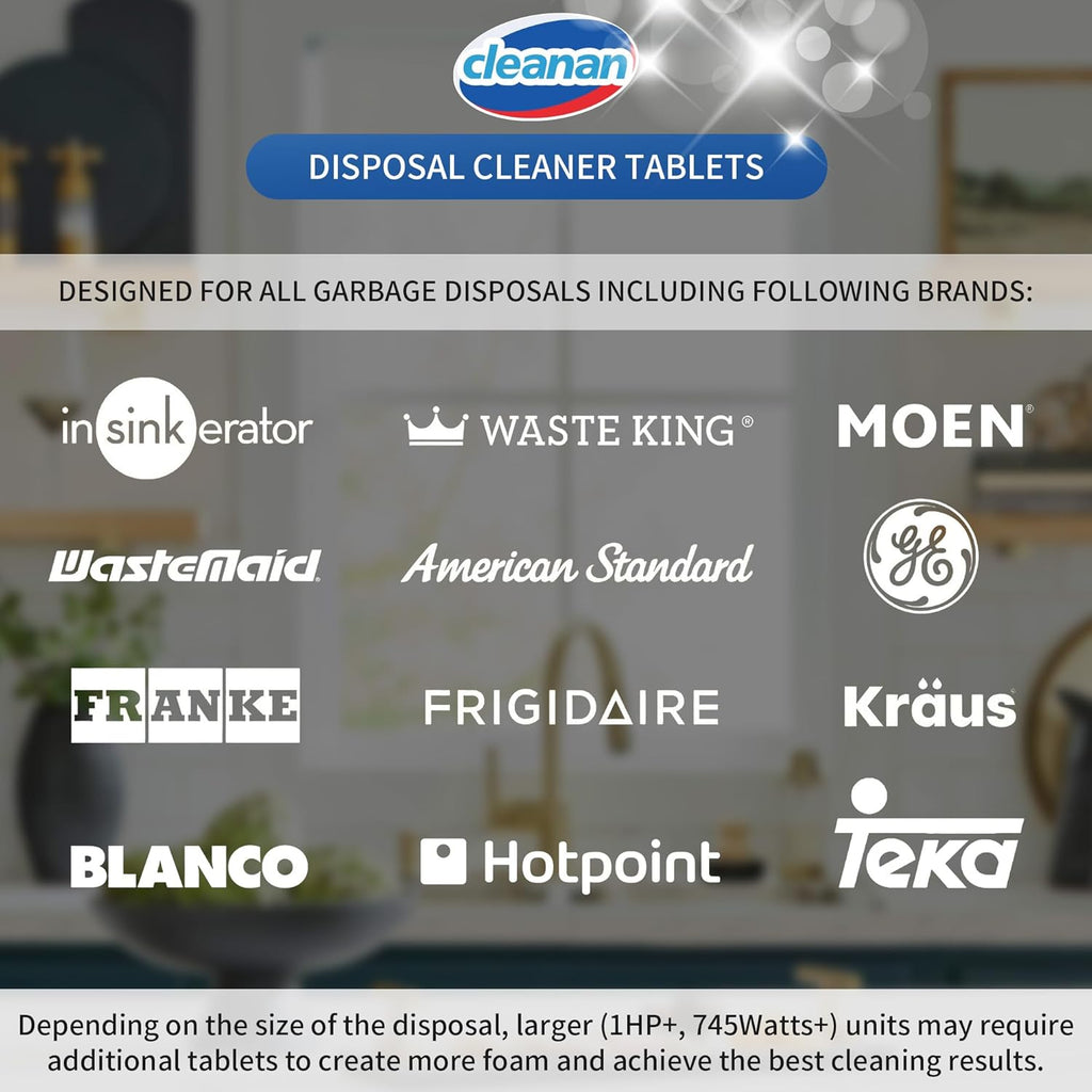 Foaming Garbage Disposal Cleaner and Deodorizer Tablets-24 Pack Food Disposal Cleaner, Quickly Eliminates Odors, XL Powerful Foaming Action, Refreshing Lemon Scent, Natural Ingredients, 1 Year Supply