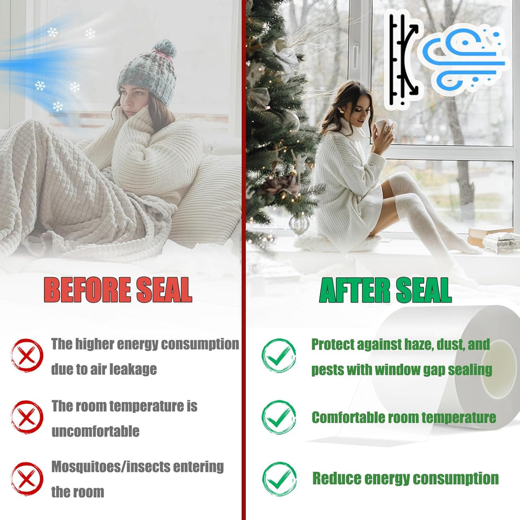 Window Weather Sealing Tape 2 in x 105 FT Weather Stripping Weatherproof Draft Stopper Clear Window Insulation Tape for Doors Windows Garages RVs Energy Saving Kit (2 in x 105 Feet)