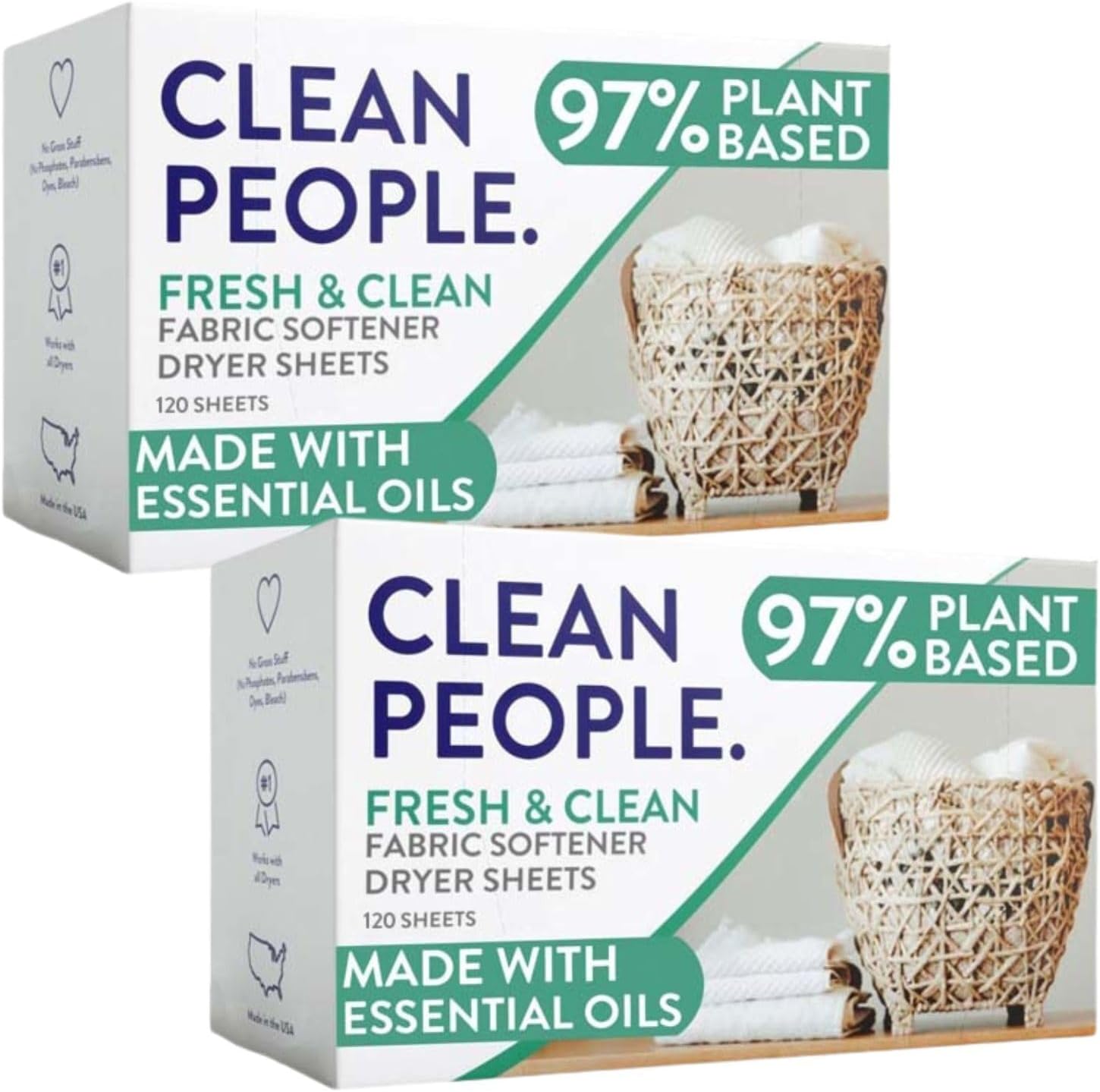 The Clean People Fabric Softener Sheets - Dryer Sheets - Softens & Removes Static Cling - Vegan Laundry Softener With Essential Oils - Fresh Scent, 240 Pack