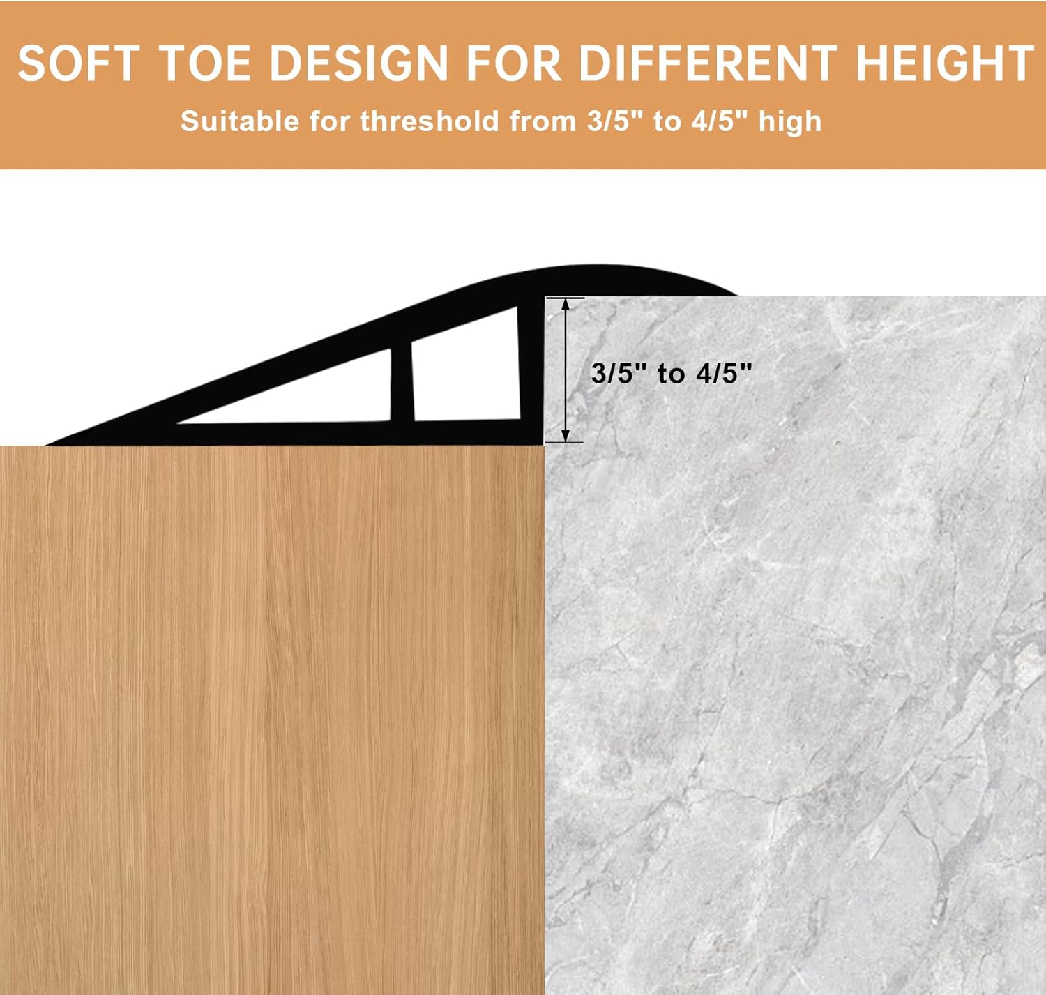 Vinyl Door Threshold Flooring Transition Strip Self Adhesive Carpet Edging Strip for Laminate Doorway Edge Threshold from 3/5" to 4/5" (Light Yellow Wood Grain, 6.6 Ft)