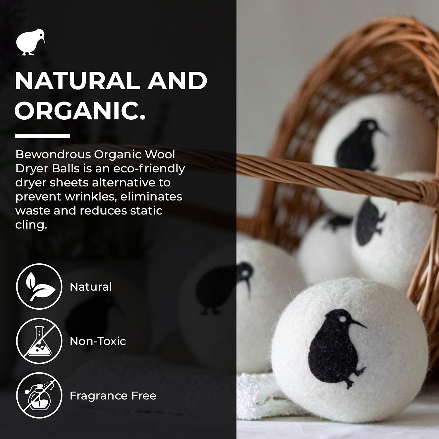 Wool Dryer Balls XL, 100% New Zealand Organic Wool - Reusable Natural Fabric Softener for Laundry, Dryer Sheets Alternative - Prevent Wrinkles and Anti Static (Black, 6-Pack)