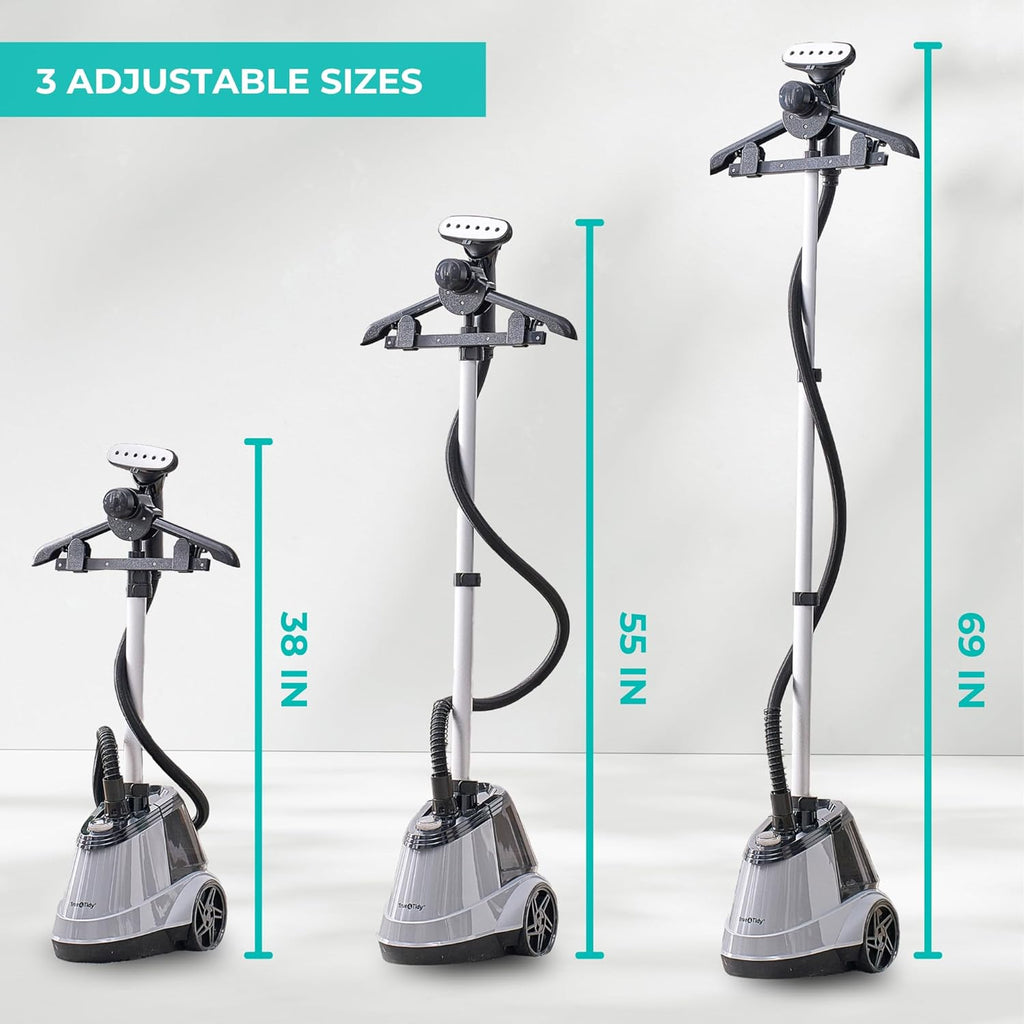 True & Tidy® Commercial Garment Steamer – Heavy Duty 1800W for Home & Commercial Use, 90+ Min Continuous Steam, Large 2.9L Tank, Wheels (X5A Gray Auto-Off, Smart Commercial Garment Steamer)