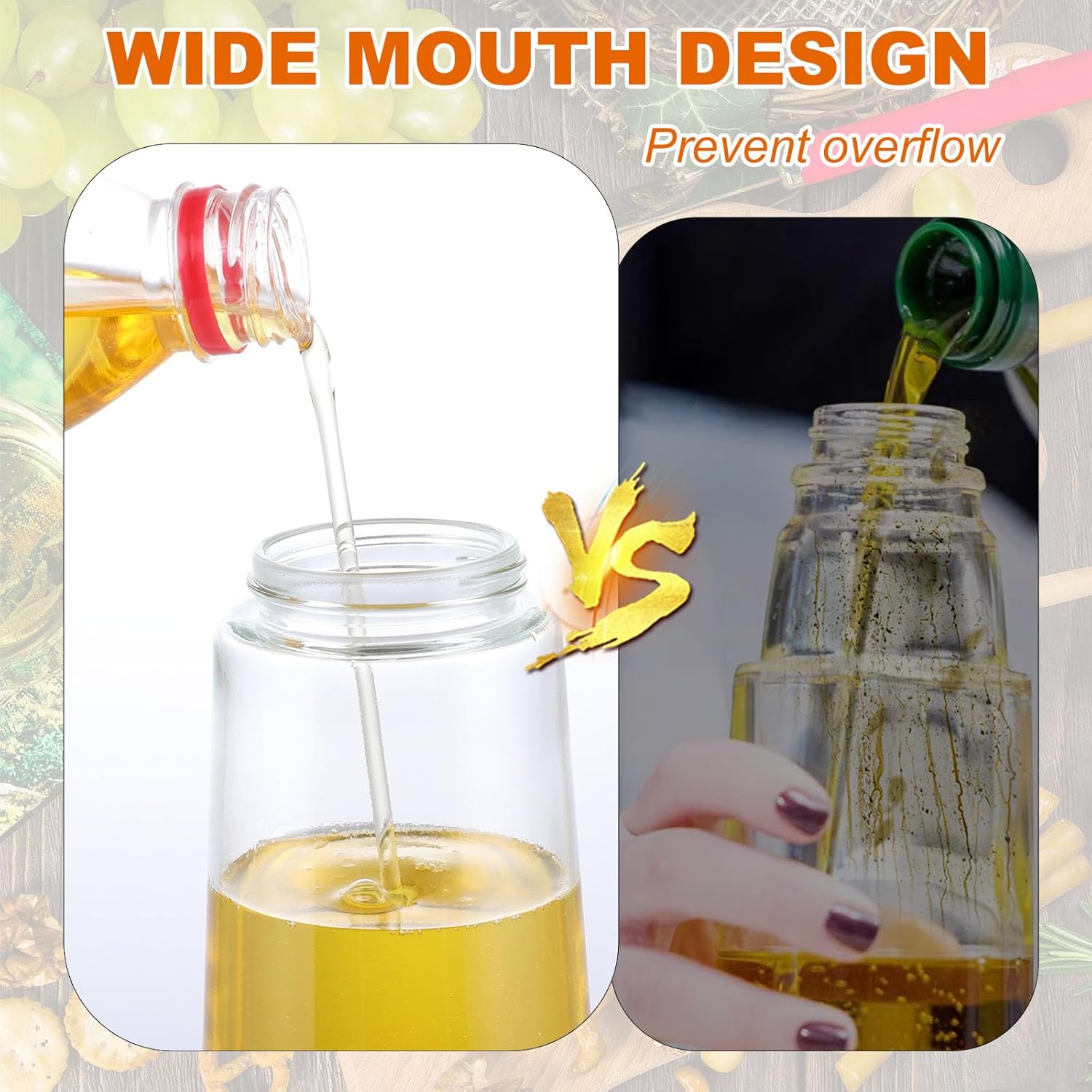 2-in-1 Glass Oil Dispenser & Sprayer - 16oz/470ml Leakproof Bottle for Cooking, Air Fryer, BBQ, Baking, Salad (Transparent Black 2PCS)
