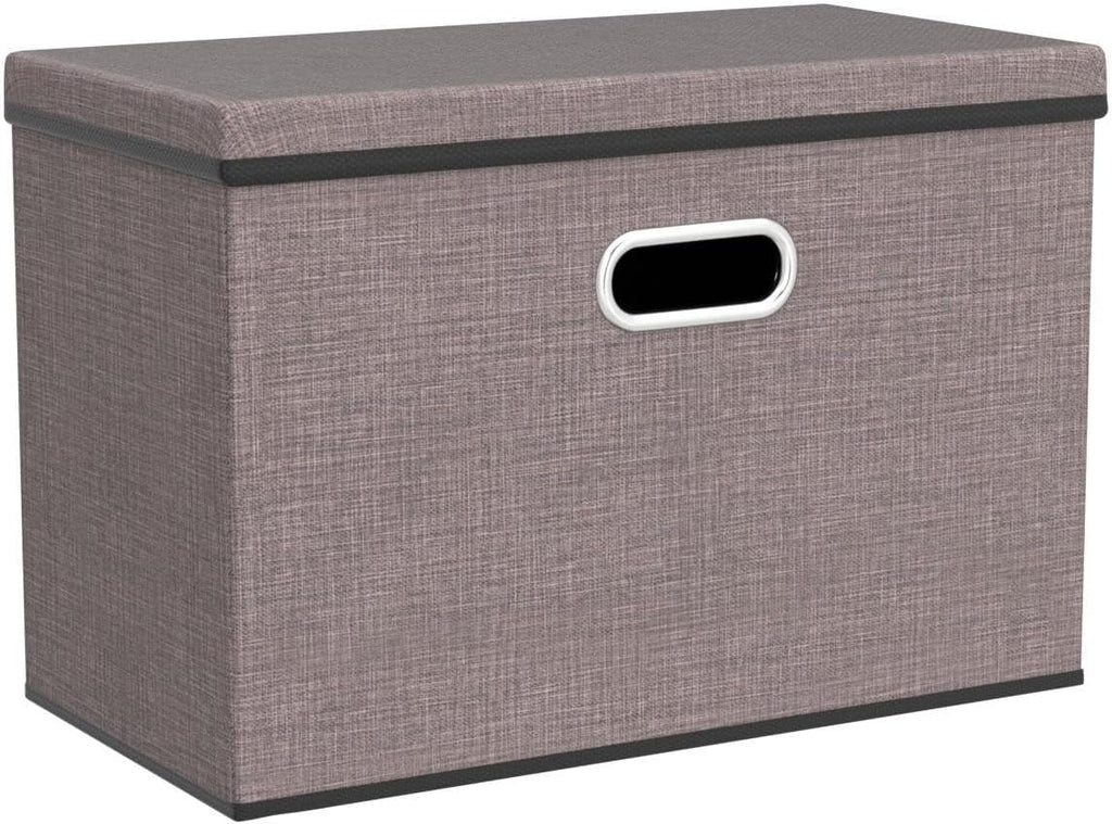 PRANDOM Large Collapsible Storage Bins with Lids [3-Pack] Linen/Cotton Blend Foldable Storage Boxes Organizer Containers Baskets Cube with Cover for Home Bedroom Closet Office Nursery(17.7x11.8x11.8)