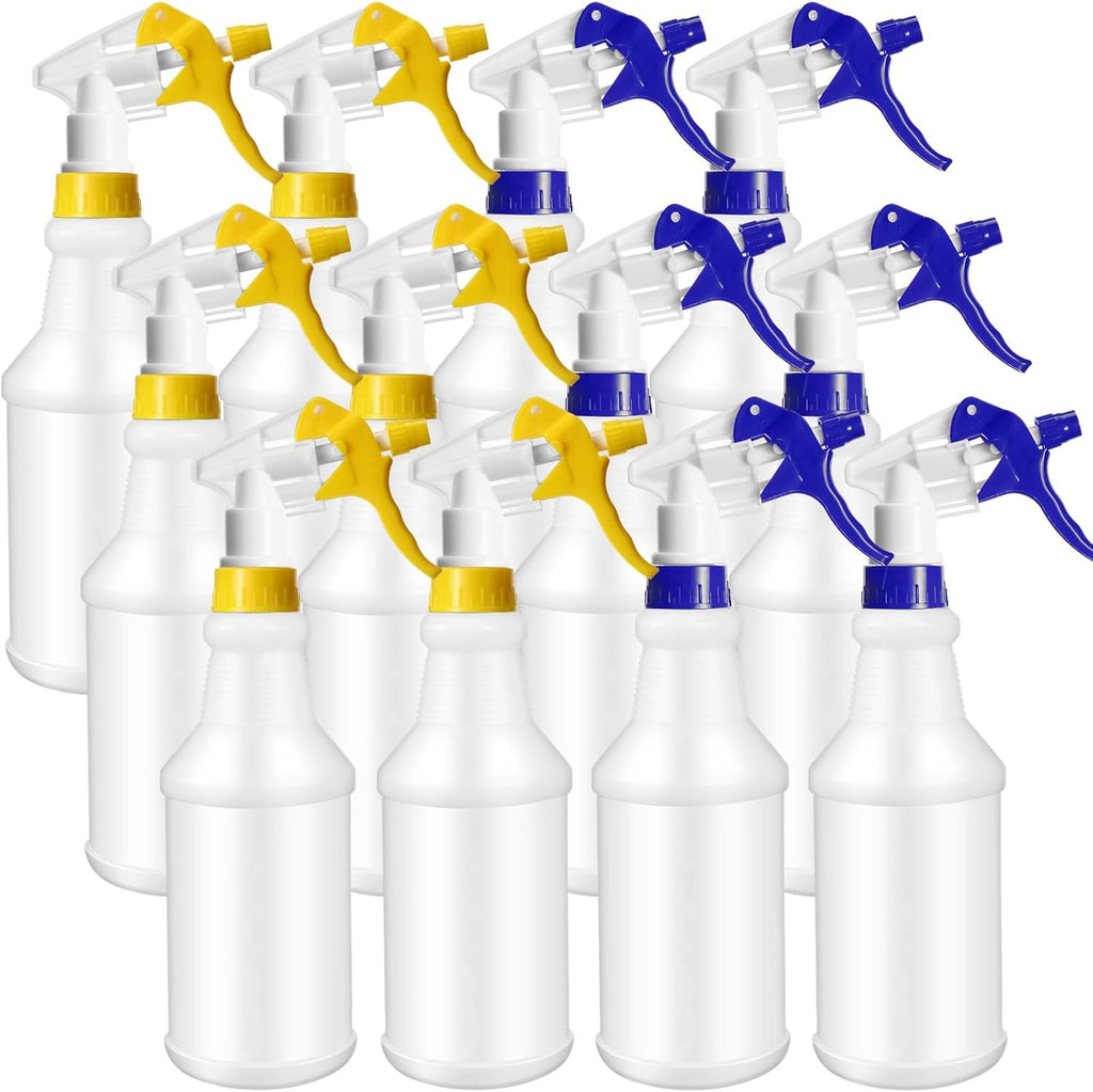 Eccliy 12 Pcs 16 Oz Plastic Spray Bottle, Adjustable Empty Reusable Sprayer for Cleaning, Planting, Water, Bathroom and Kitchen, BBQ, Commercial and Residential(Yellow, Blue,Original)