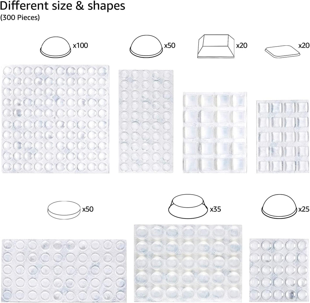 Amazon Basics Cabinet Door Bumper, Clear Self Adhesive Bumpers Pads for Surface Protection and Noise Reduction, 300-Piece, 6.9 x 4.5 x 0.6 inch