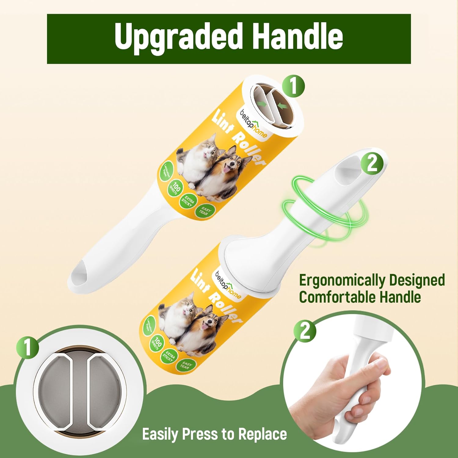 Extra Sticky Lint Roller for Pet Hair – 500 Sheets, Reinforced 2 Handles, Dog & Cat Hair Remover for Clothes, Carpet, Furniture