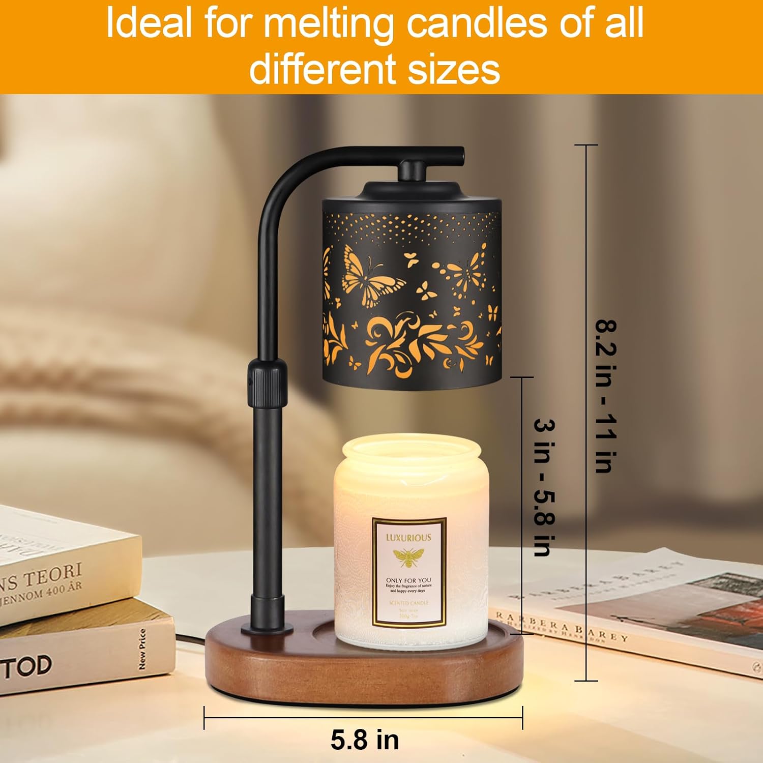 kobodon Candle Warmer Lamp with Timer,Birthday Gifts for Women Mom,Adjustable Height for Scented Jar Candles,Electric Candle Lamp Warmer for Home Decor(Butterfly)