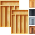 Silverware Organizer, 2 Pack 10 Inch Utensil Organizer Kitchen Drawer Organizer Bamboo Silverware Holder Cutlery Tray Organizer in Drawer Flatware Organizer Tray(5 slots, Natural）