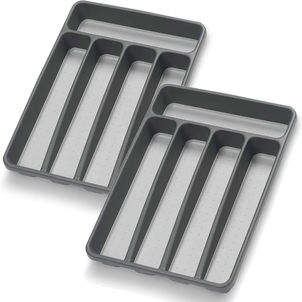 Silverware Organizer 2 Pieces Utenisl Organizer Holder Kitchen Drawer Organizer Plastic Silverware Tray for Drawer Flatware Organizer 5 Compartment Black