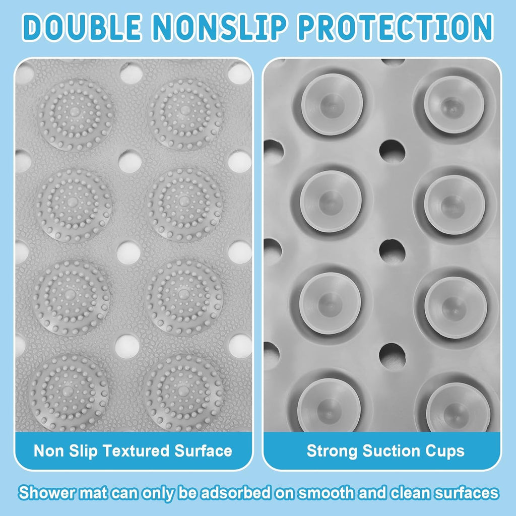 Dunzy 6 Pcs Non Slip Bath Mats 27.6x14.2 Inches TPE Bathtub Mats with Suction Cups Drain Holes Textured Surface Anti Slip Shower Pad for Bathroom Tub Adults Elderly Home Hotel