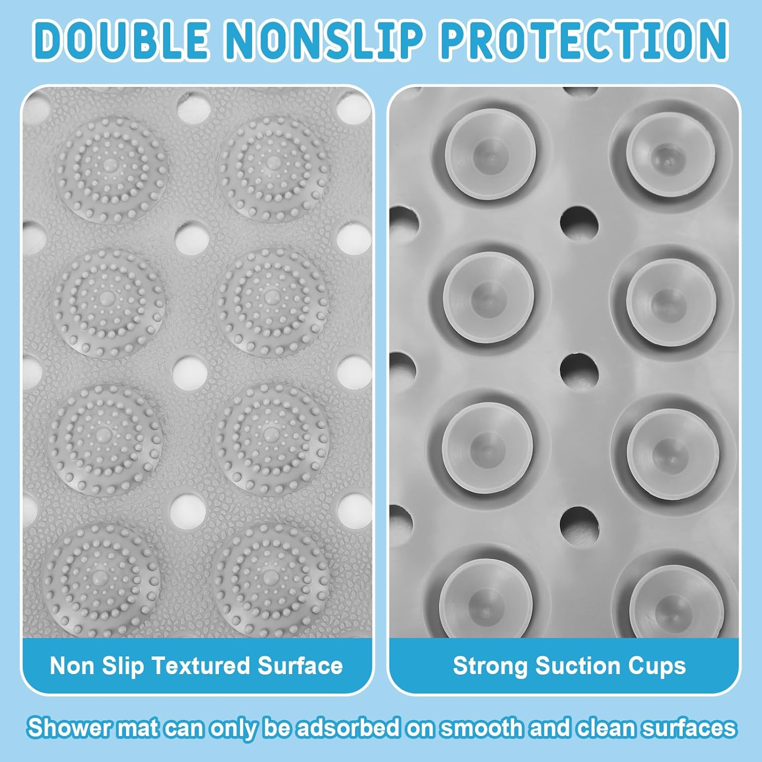 Dunzy 12 Pcs Non Slip Bath Mats 27.6x14.2 Inches TPE Bathtub Mats with Suction Cups Drain Holes Textured Surface Anti Slip Shower Pad for Bathroom Tub Adults Elderly Home Hotel