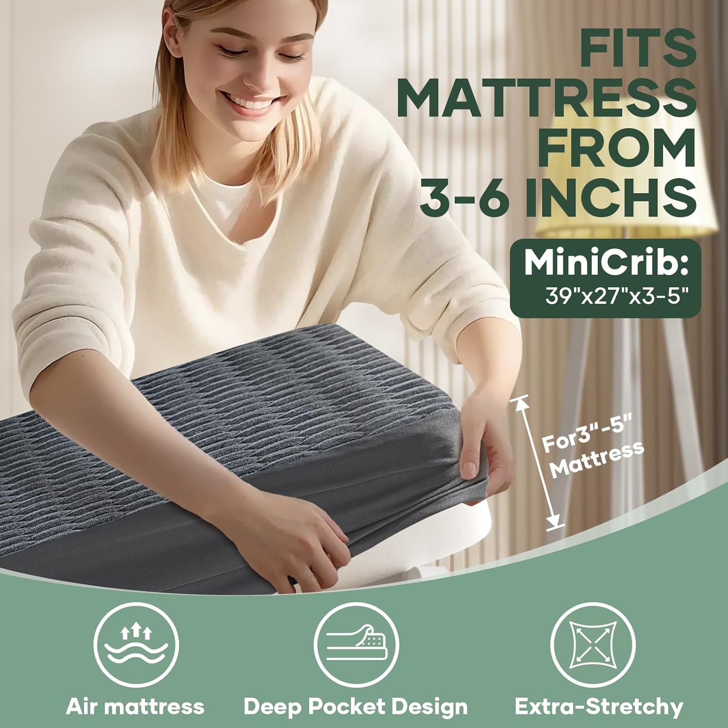 OhGeni Waterproof Mattress Protector, Mini Crib-Gray, Fitted Sheet with Stretchable Pockets, Deep Sleep Noiseless Soft. Breathable Cooling Hypoallergenic Material, Mattresses Cover for Bed