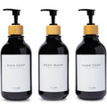MaisoNovo Refillable Shampoo and Conditioner Bottles | 16.9 fl oz Set of 3 Black Plastic Bottles Black Bamboo Pumps